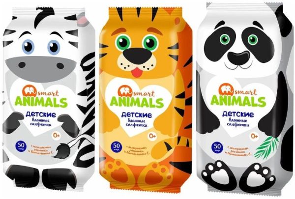 Изображение товара Салфетки влажные Smart Animals детские с ромашкой и витамином E №20 Салфетки влажные Smart Animals детские с ромашкой и витамином E №20 фотография