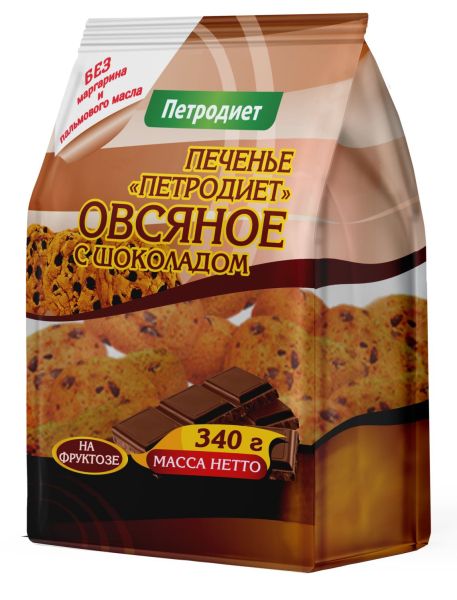 Изображение товара Печенье овсяное на фруктозе с кусочками шоколада 340г Печенье овсяное на фруктозе с кусочками шоколада 340г фотография
